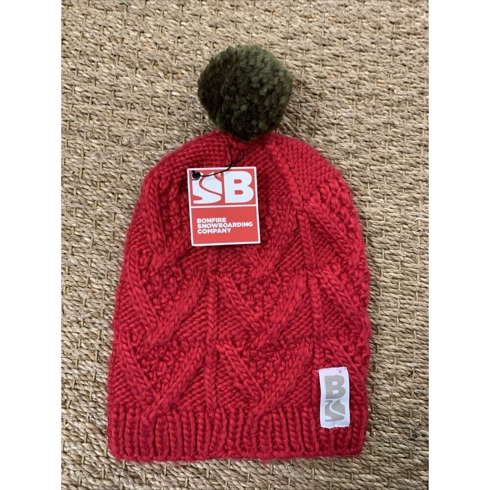 bonfire snowboarding company red‎ knit beanie hat New NWT Winter Cap Ski
